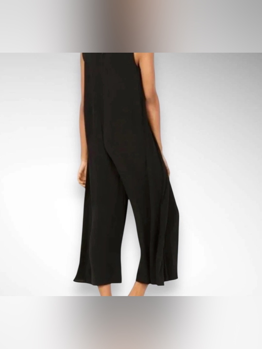 Eileen Fisher Silk Georgette Crepe Drape Overlay Jumpsuit Black Medium - Picture 2 of 12